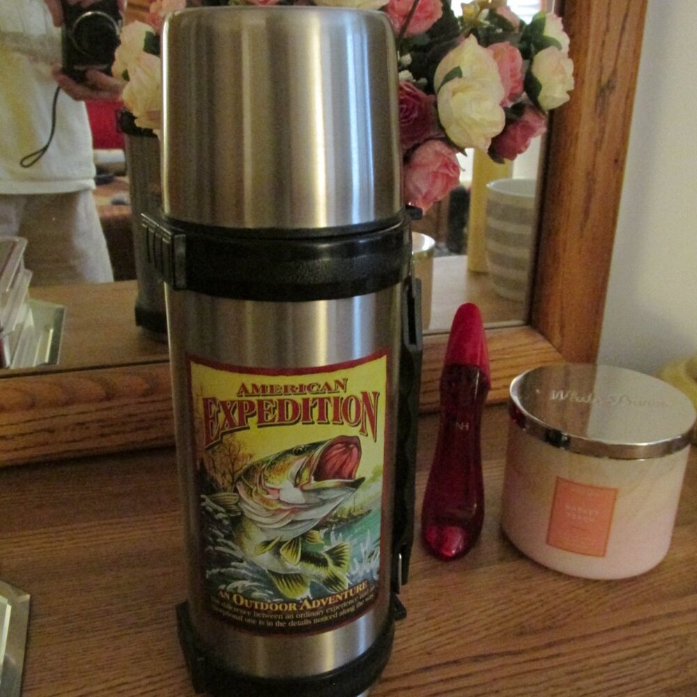 H266-NEW American Expedition Large Mouth Bass Coffee/Tea Stainless Thermos